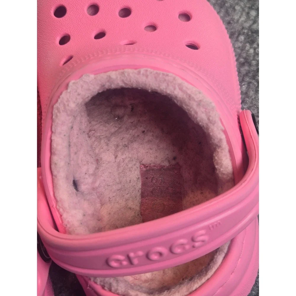 Crocs Toddler Classic Fuzz-Lined Clog Pink Slip On Shoes Size 5 0308